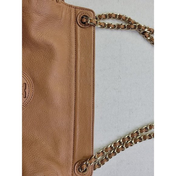 Tory Burch Marion Whipstitch Leather Saddle Convertible Chain Crossbody Tan Bag - Picture 4 of 16